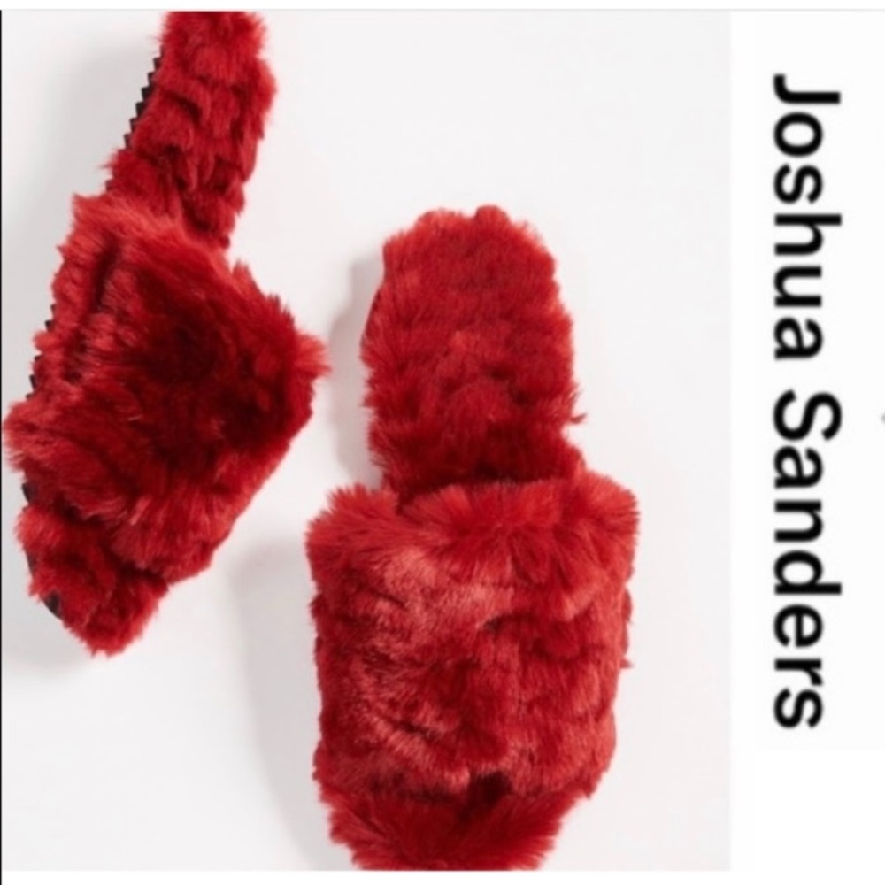 🌟 Joshua Sanders Glamorous Red Fur Slides